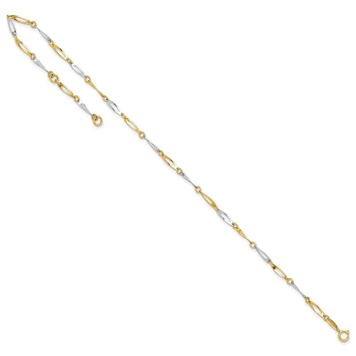 14K Two-Tone Gold Polished Oval Twist Link Anklet