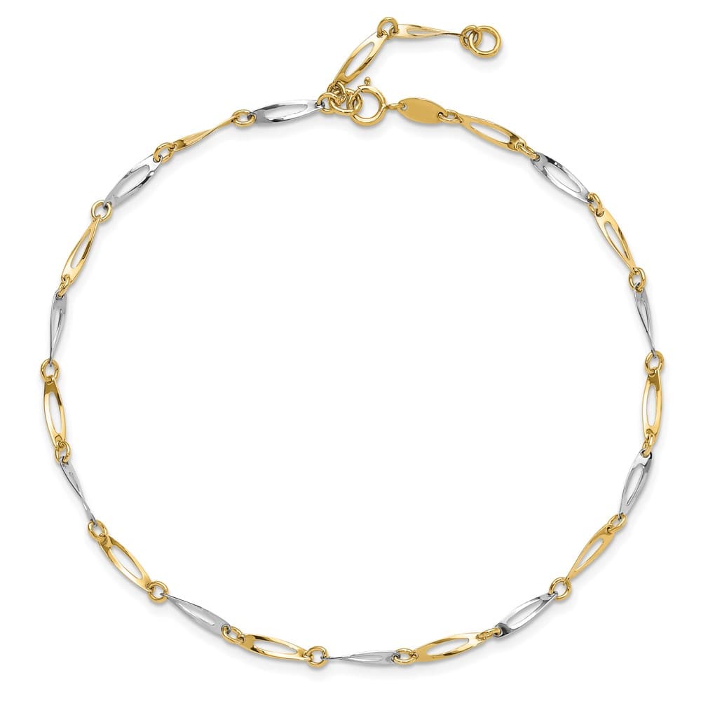 14K Two-Tone Gold Polished Oval Twist Link Anklet