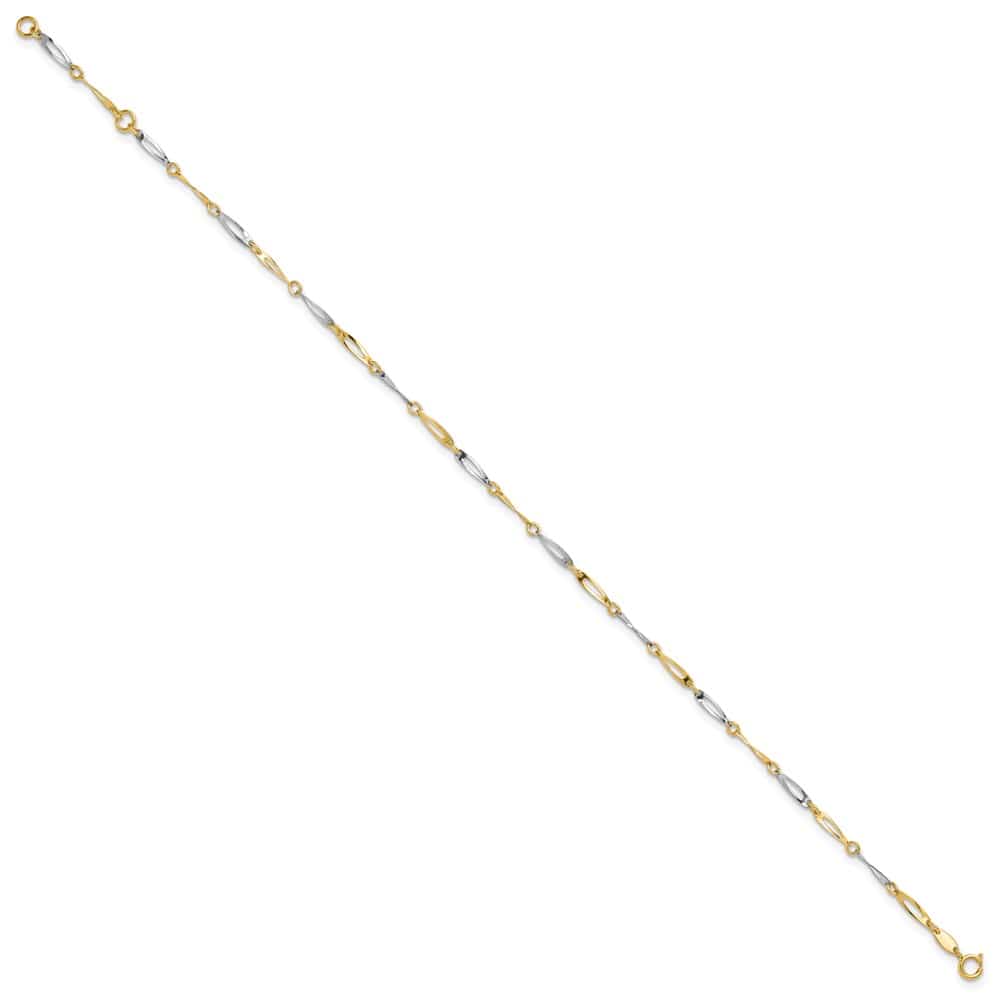 14K Two-Tone Gold Polished Oval Twist Link Anklet