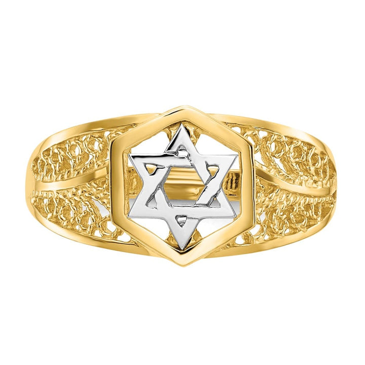14k Two-Tone Gold Polished Star of David Ring