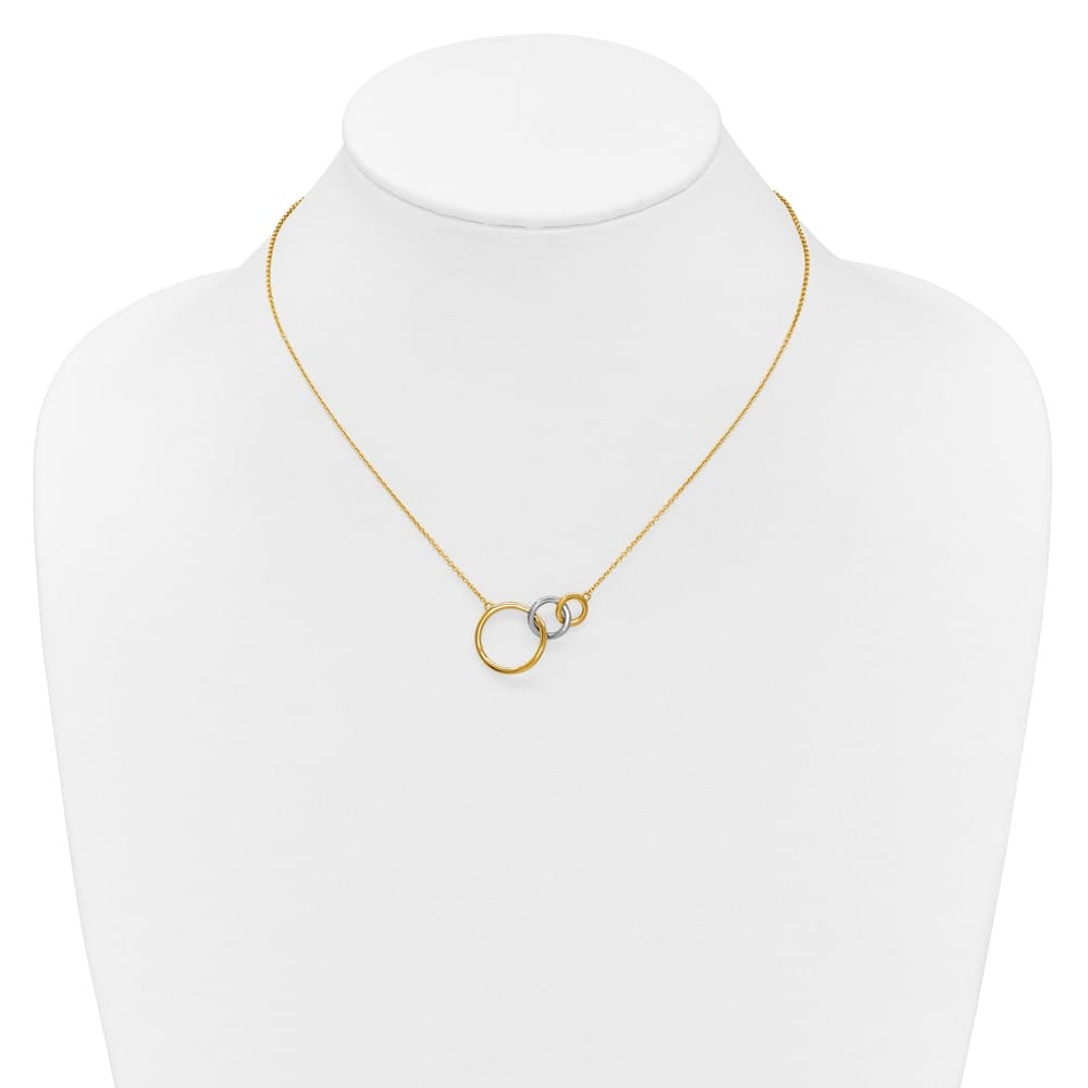 14K Two-Tone Gold Polished Triple Interlocked Circles 18 inch Necklace