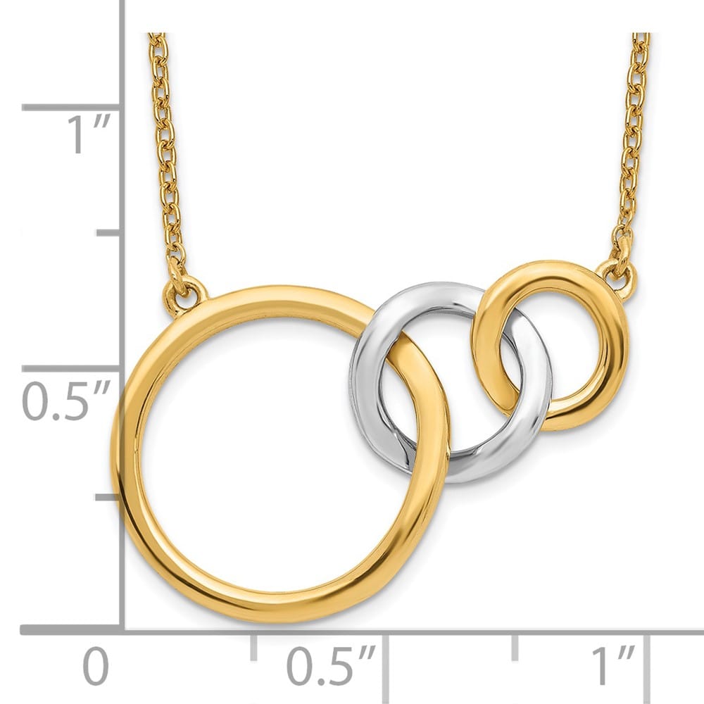 14K Two-Tone Gold Polished Triple Interlocked Circles 18 inch Necklace