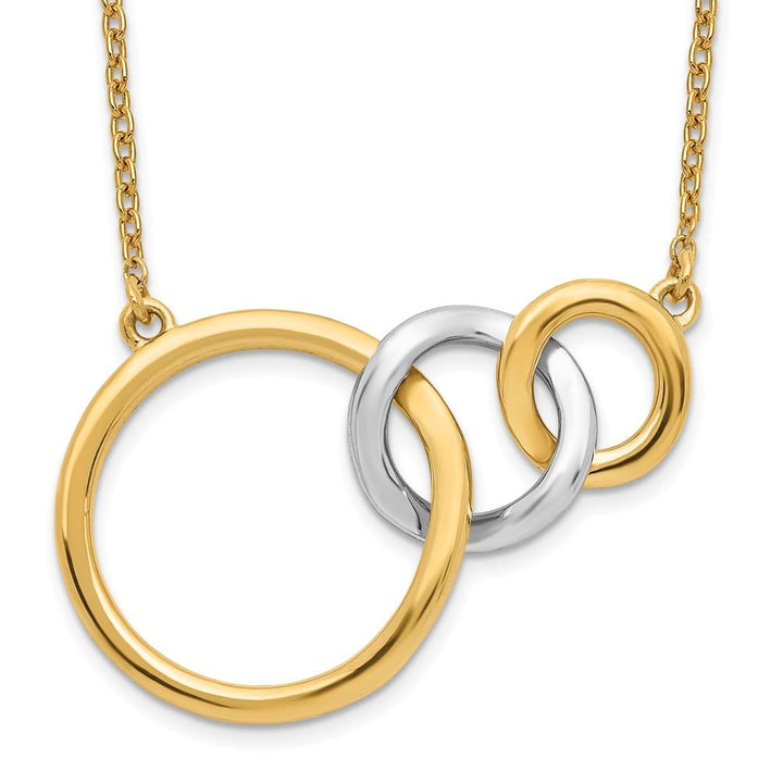 14K Two-Tone Gold Polished Triple Interlocked Circles 18 inch Necklace