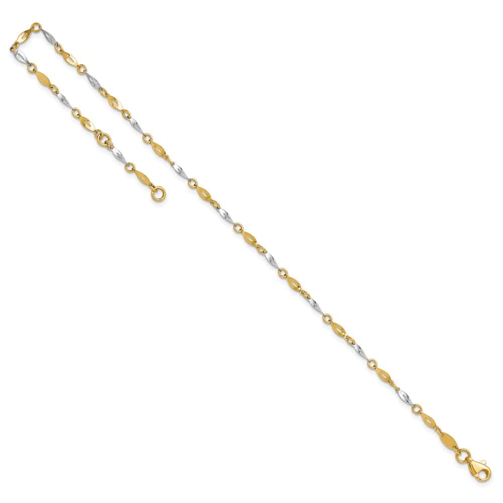 14K Two-Tone Gold Polished Twisted Link Anklet