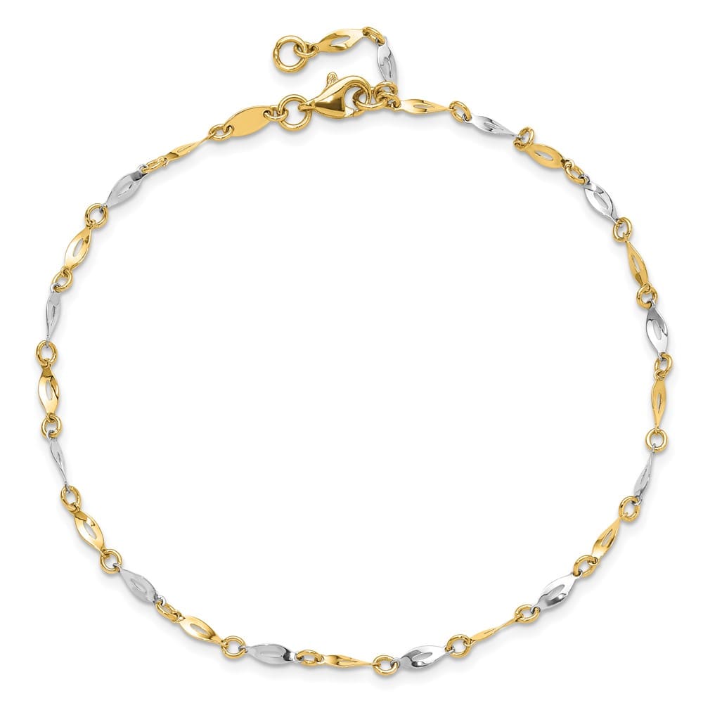 14K Two-Tone Gold Polished Twisted Link Anklet