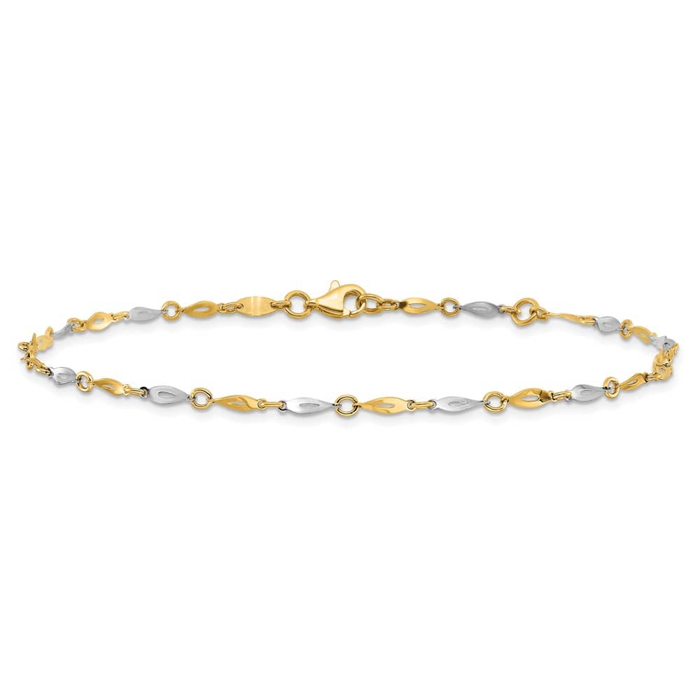 14K Two-Tone Gold Polished Twisted Link Anklet