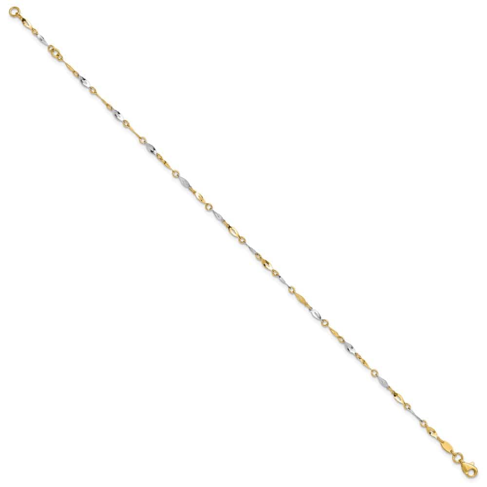 14K Two-Tone Gold Polished Twisted Link Anklet