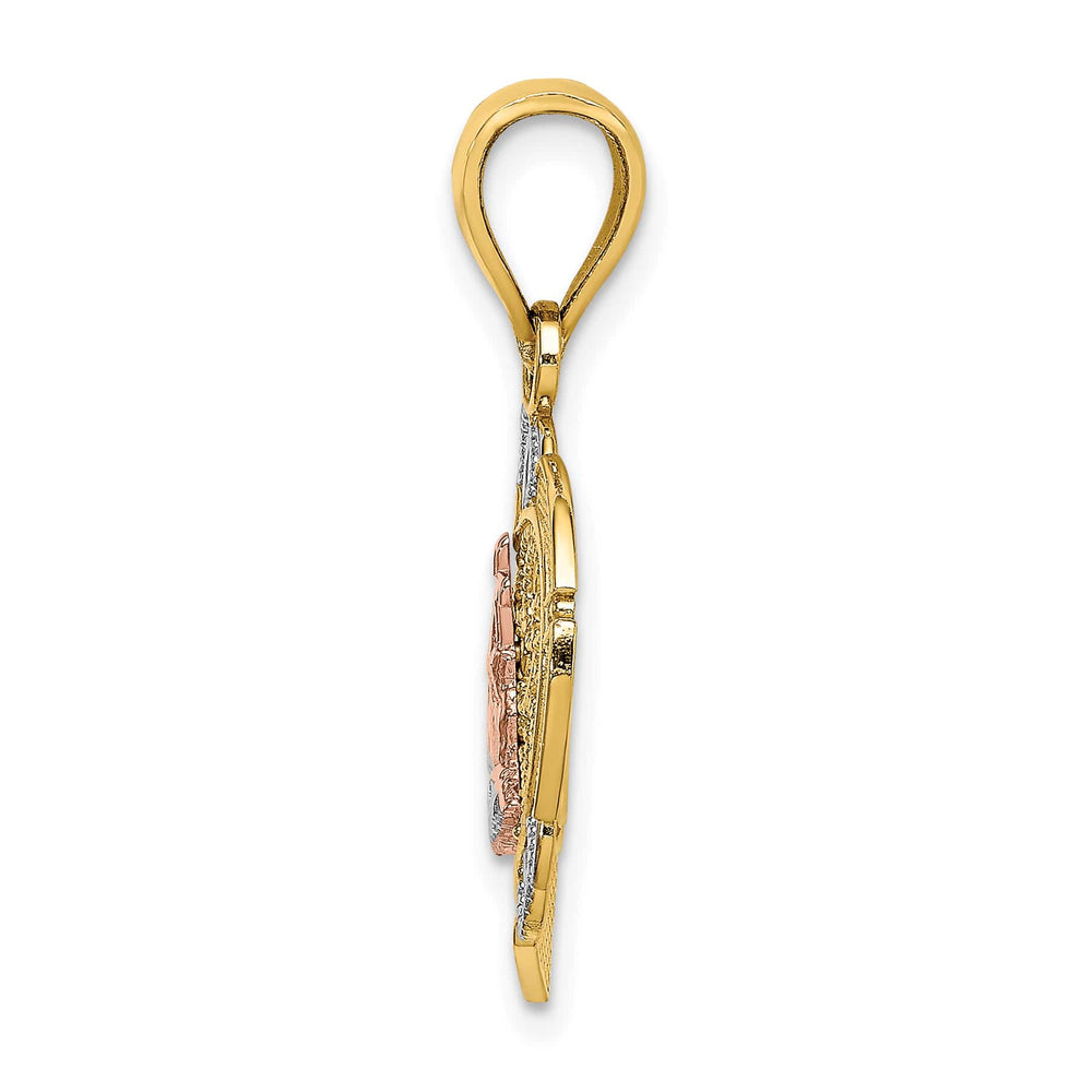 14K Two-Tone Gold Praying Hands and Cross in Heart Charm