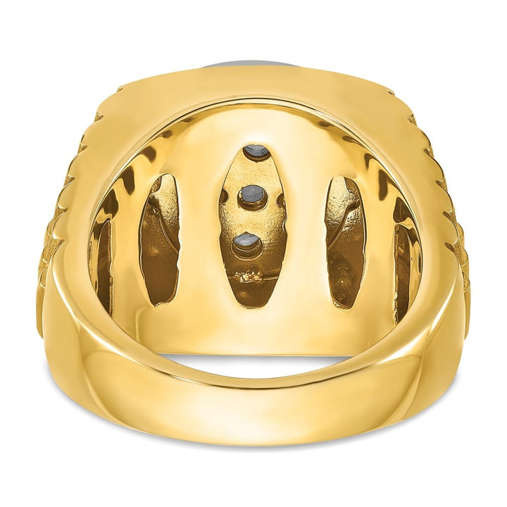 14k Two-Tone Gold Ribbed I1 Diamond Round Cluster Halo Men's Ring