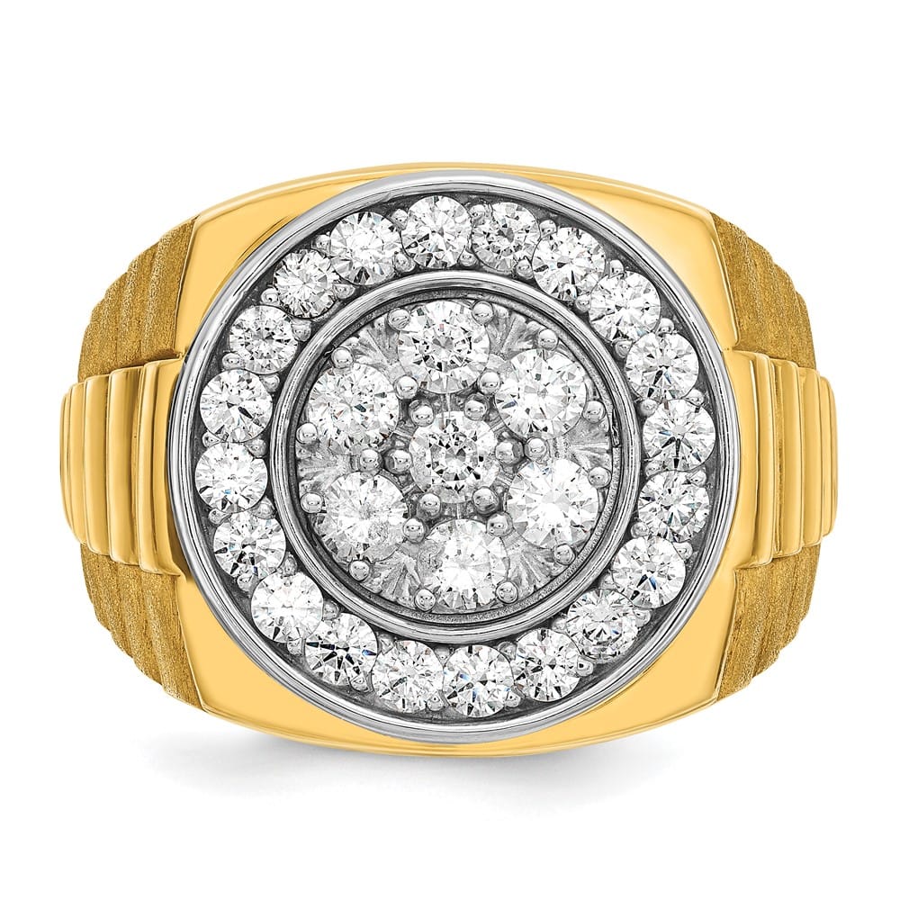 14k Two-Tone Gold Ribbed I1 Diamond Round Cluster Halo Men's Ring