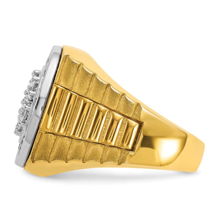 14k Two-Tone Gold Ribbed I1 Diamond Round Cluster Halo Men's Ring