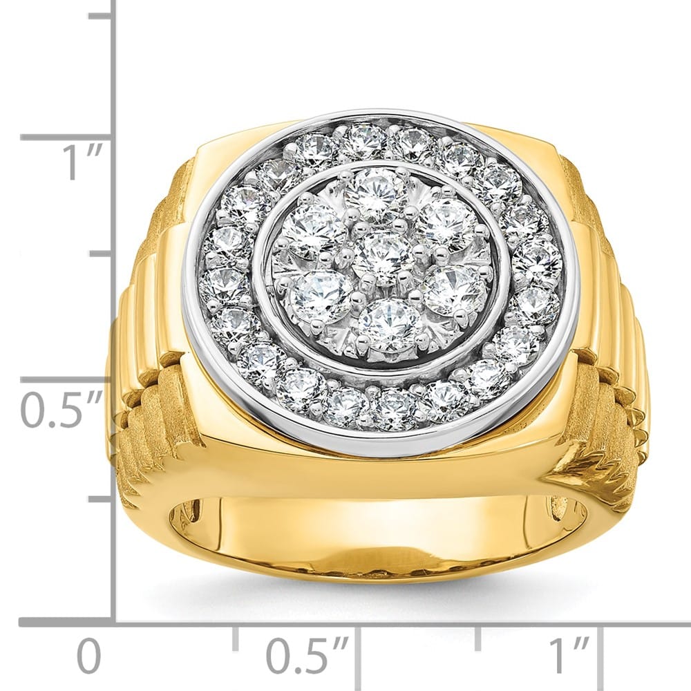 14k Two-Tone Gold Ribbed I1 Diamond Round Cluster Halo Men's Ring