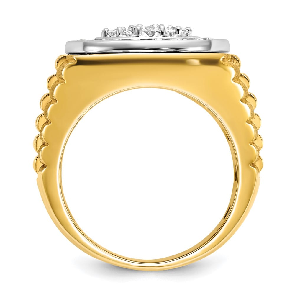 14k Two-Tone Gold Ribbed I1 Diamond Round Cluster Halo Men's Ring