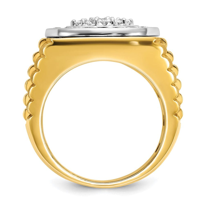 14k Two-Tone Gold Ribbed I1 Diamond Round Cluster Halo Men's Ring