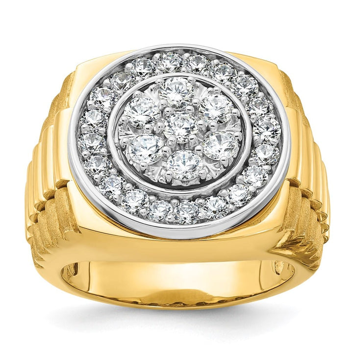 14k Two-Tone Gold Ribbed I1 Diamond Round Cluster Halo Men's Ring