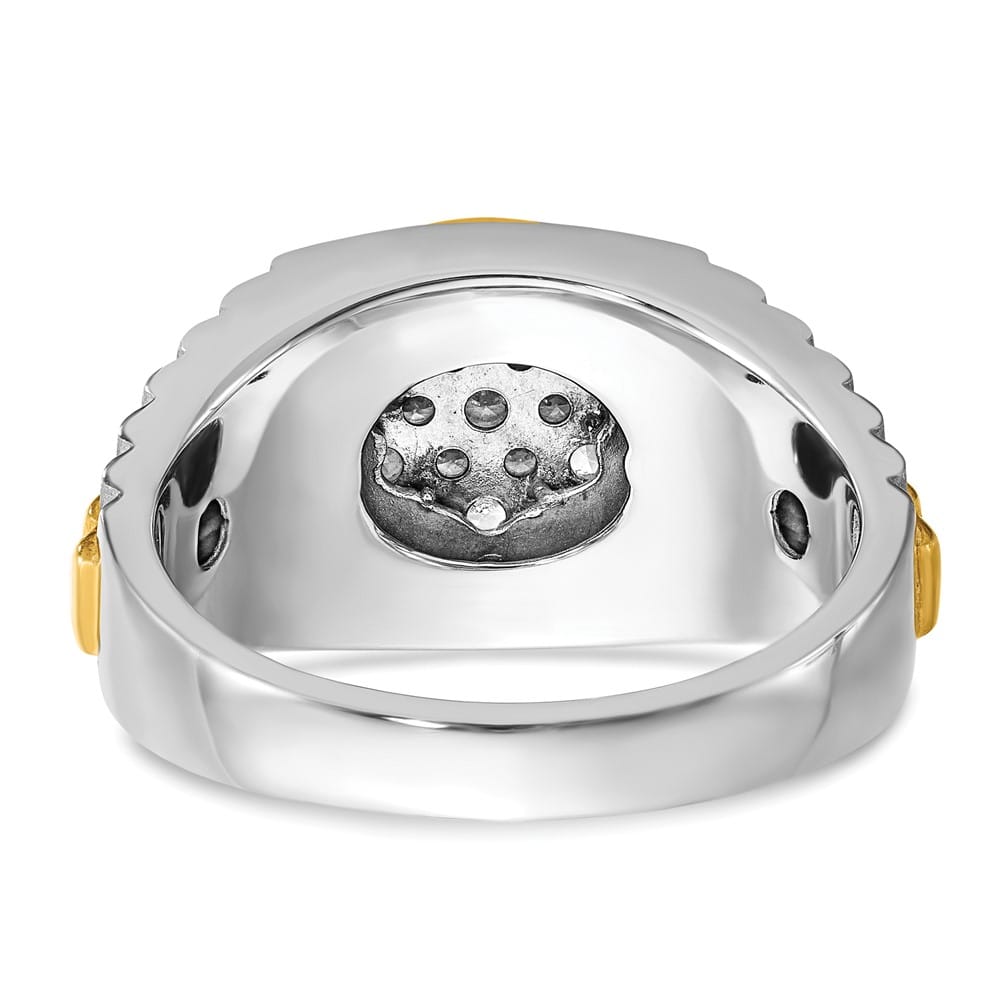 14k Two-Tone Gold Ribbed I1 Quality Diamond Round Cluster Men's Ring