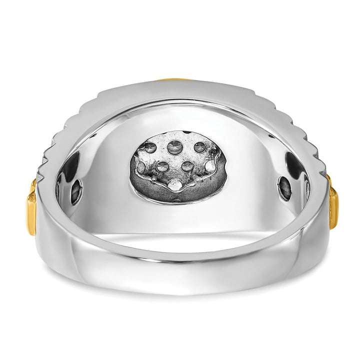 14k Two-Tone Gold Ribbed I1 Quality Diamond Round Cluster Men's Ring