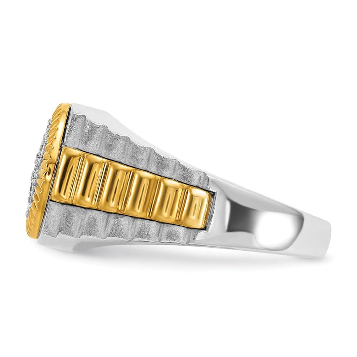 14k Two-Tone Gold Ribbed I1 Quality Diamond Round Cluster Men's Ring