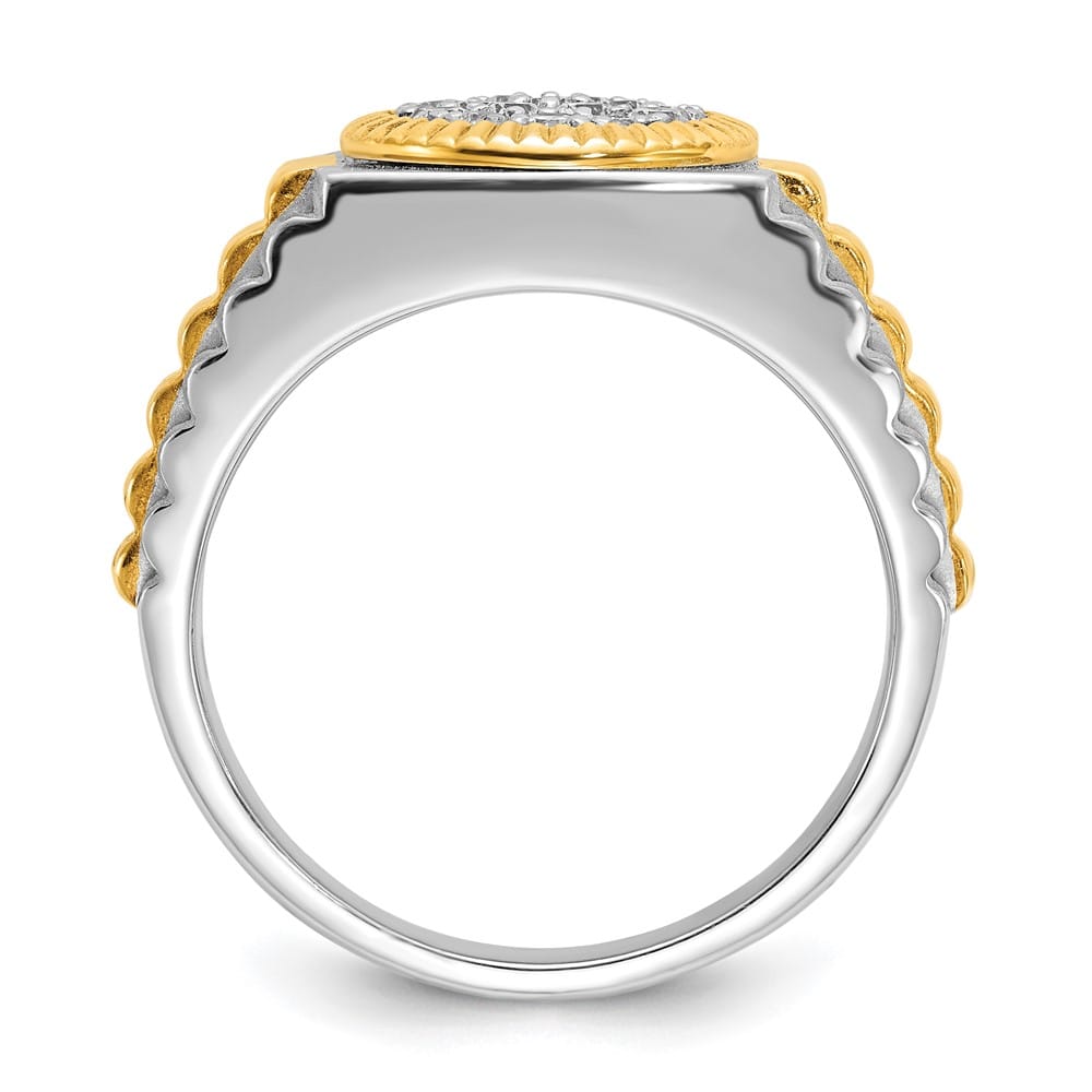 14k Two-Tone Gold Ribbed I1 Quality Diamond Round Cluster Men's Ring