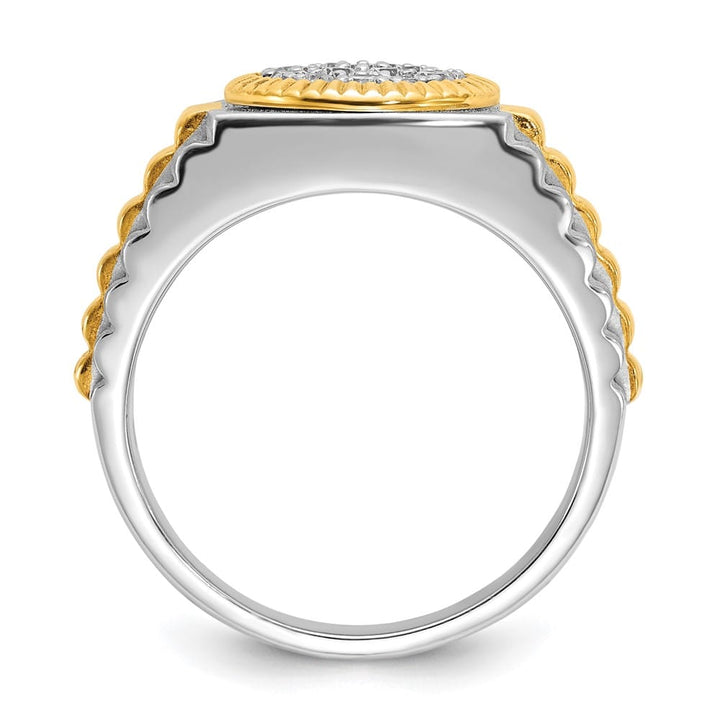 14k Two-Tone Gold Ribbed I1 Quality Diamond Round Cluster Men's Ring