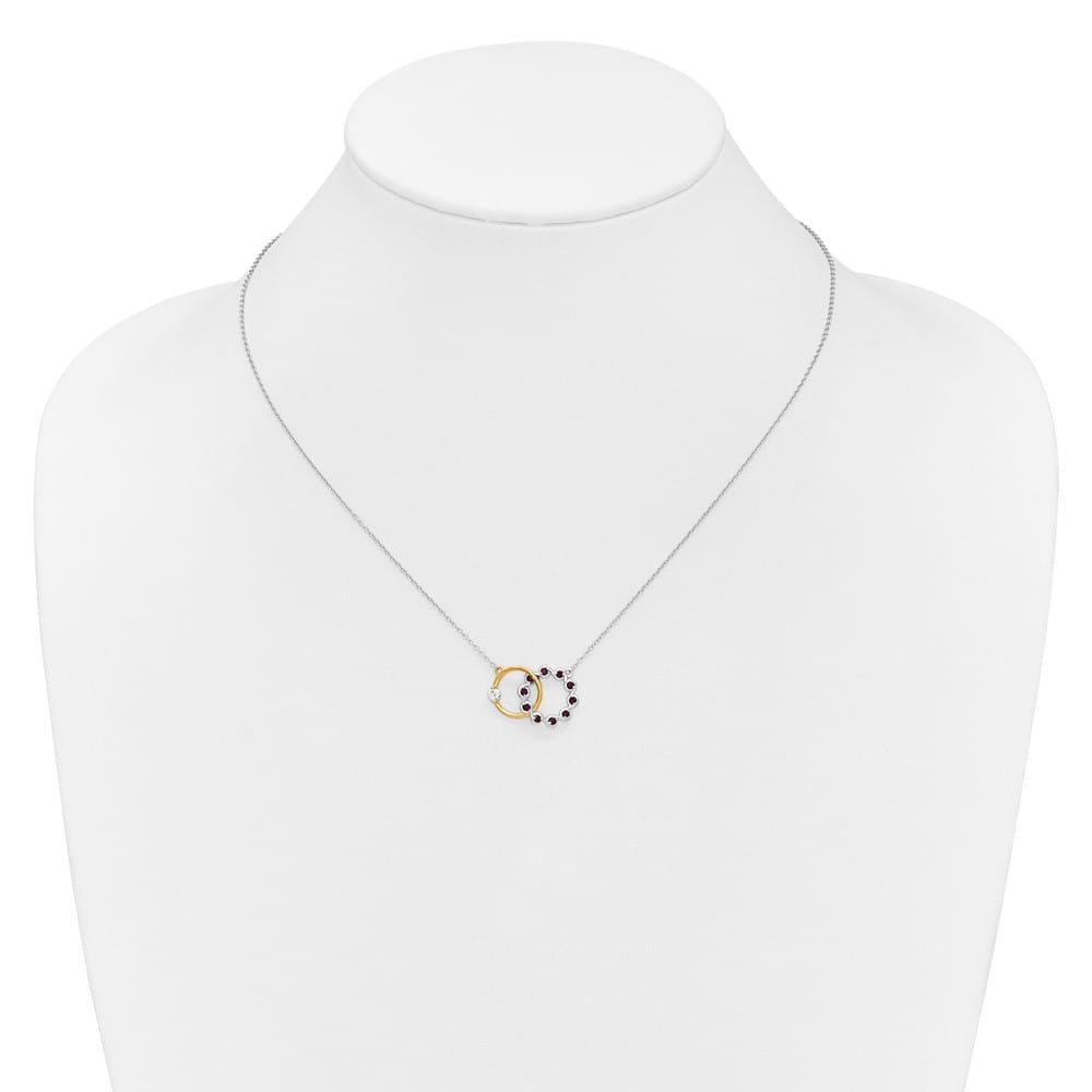 14K Two-Tone Gold Ruby and Diamond Interlocked Rings 18 Inch Necklace