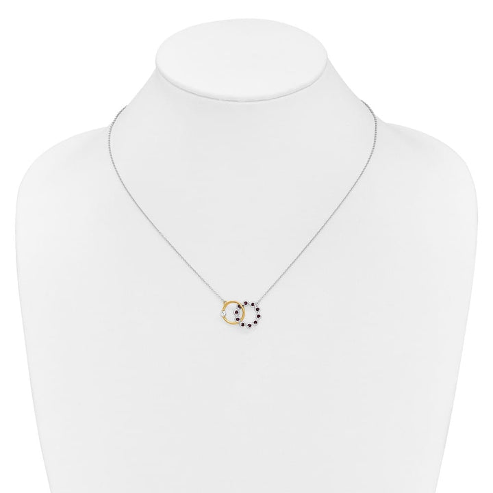 14K Two-Tone Gold Ruby and Diamond Interlocked Rings 18 Inch Necklace