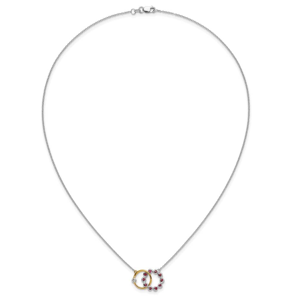 14K Two-Tone Gold Ruby and Diamond Interlocked Rings 18 Inch Necklace