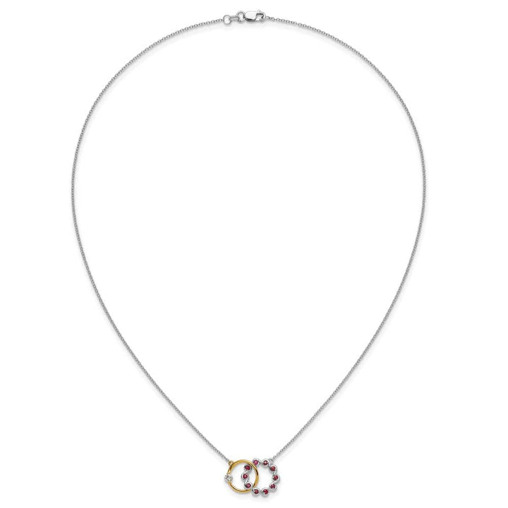 14K Two-Tone Gold Ruby and Diamond Interlocked Rings 18 Inch Necklace