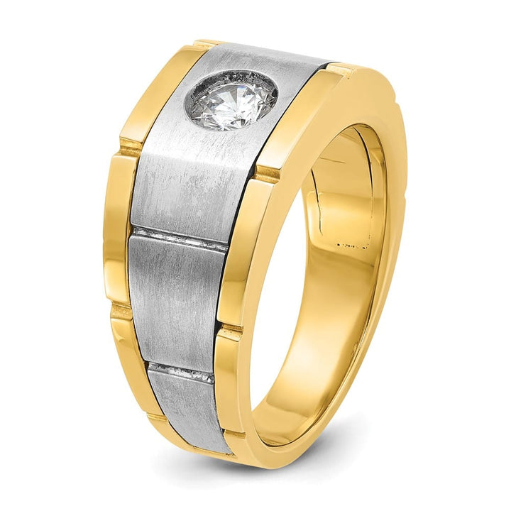14k Two-Tone Gold Satin and Grooved I1 Quality Diamond Men's Ring