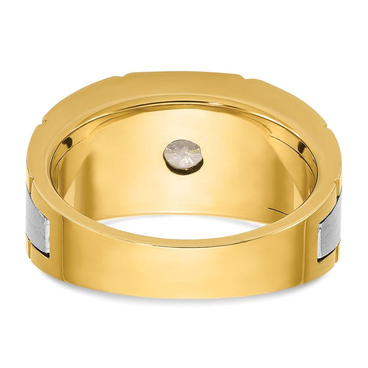 14k Two-Tone Gold Satin and Grooved I1 Quality Diamond Men's Ring