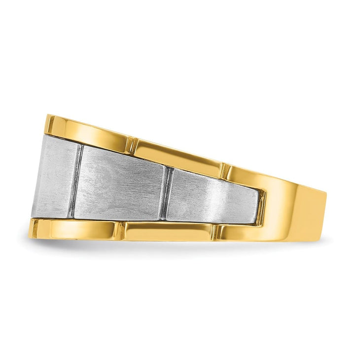 14k Two-Tone Gold Satin and Grooved I1 Quality Diamond Men's Ring
