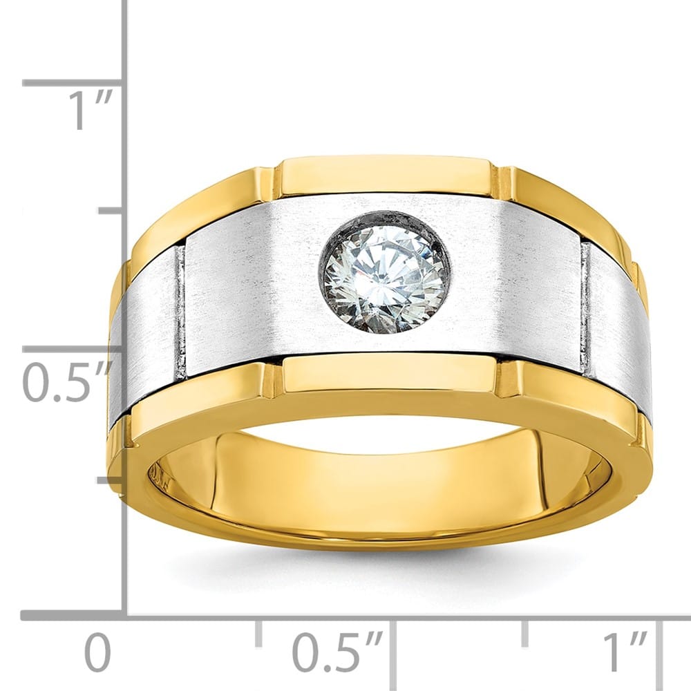 14k Two-Tone Gold Satin and Grooved I1 Quality Diamond Men's Ring