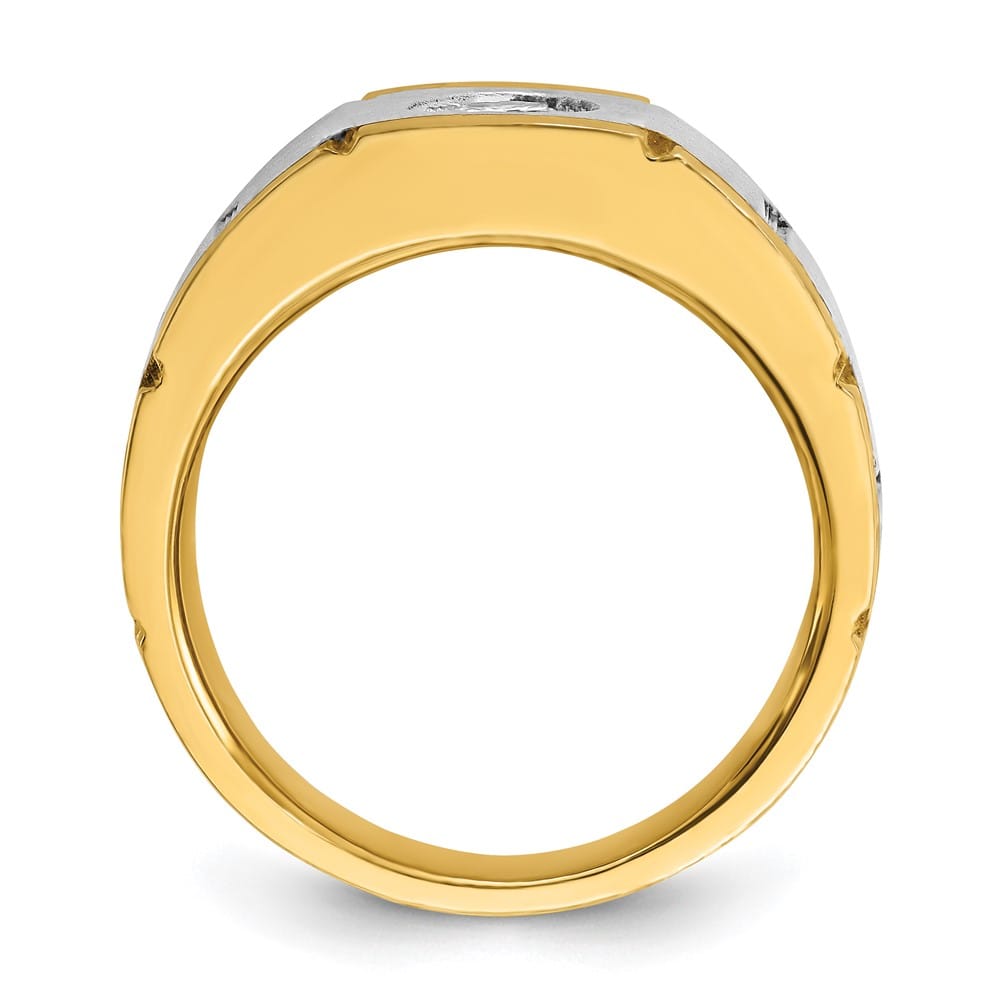 14k Two-Tone Gold Satin and Grooved I1 Quality Diamond Men's Ring