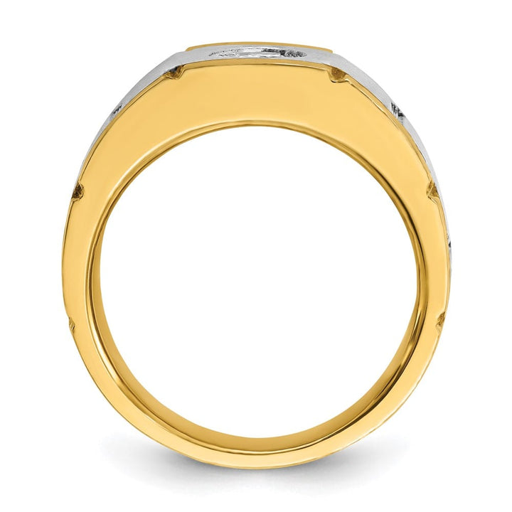 14k Two-Tone Gold Satin and Grooved I1 Quality Diamond Men's Ring