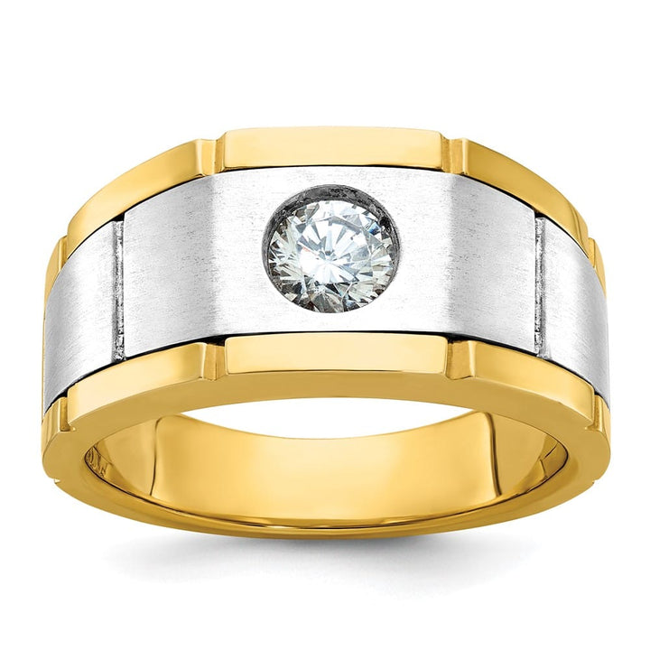 14k Two-Tone Gold Satin and Grooved I1 Quality Diamond Men's Ring