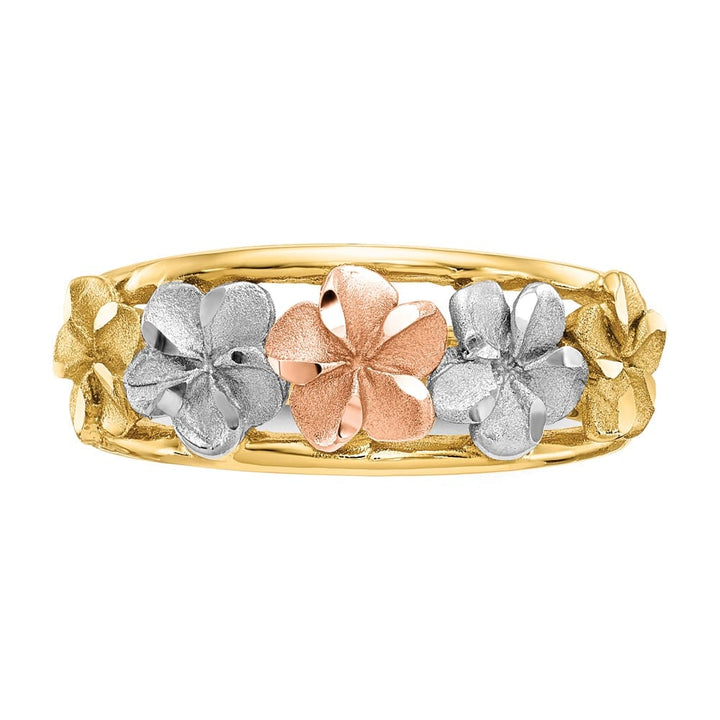 14k Two-Tone Gold Satin and Polished D.C. Plumeria Flowers Ring