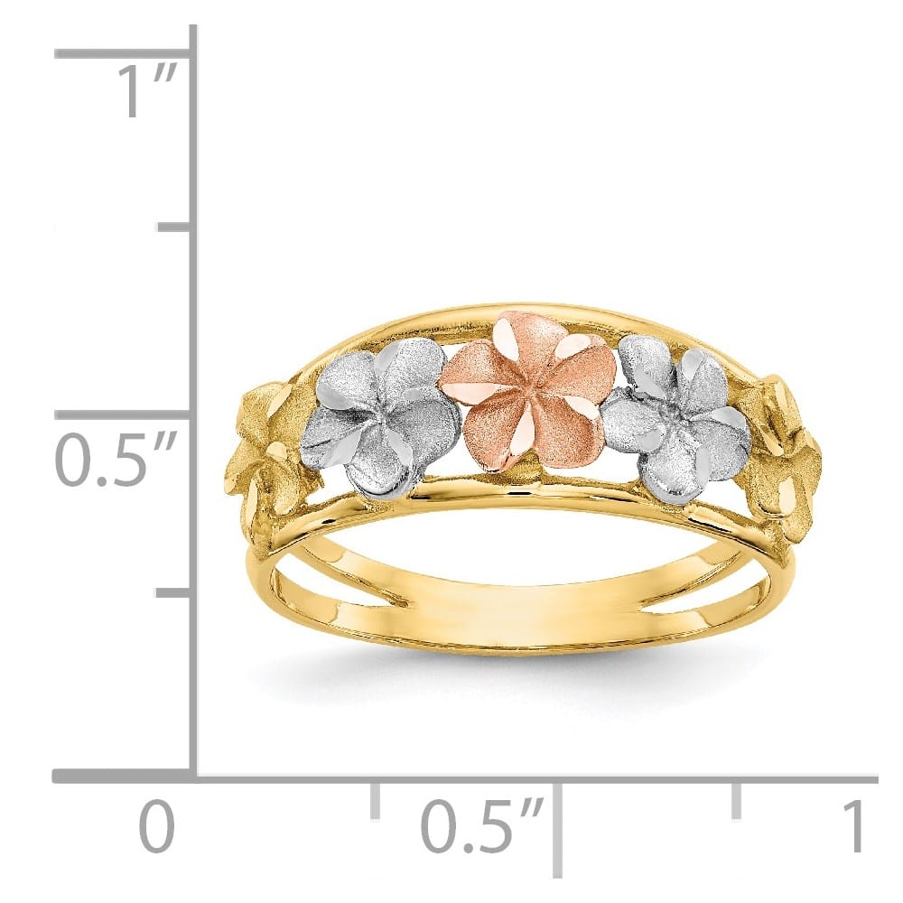14k Two-Tone Gold Satin and Polished D.C. Plumeria Flowers Ring