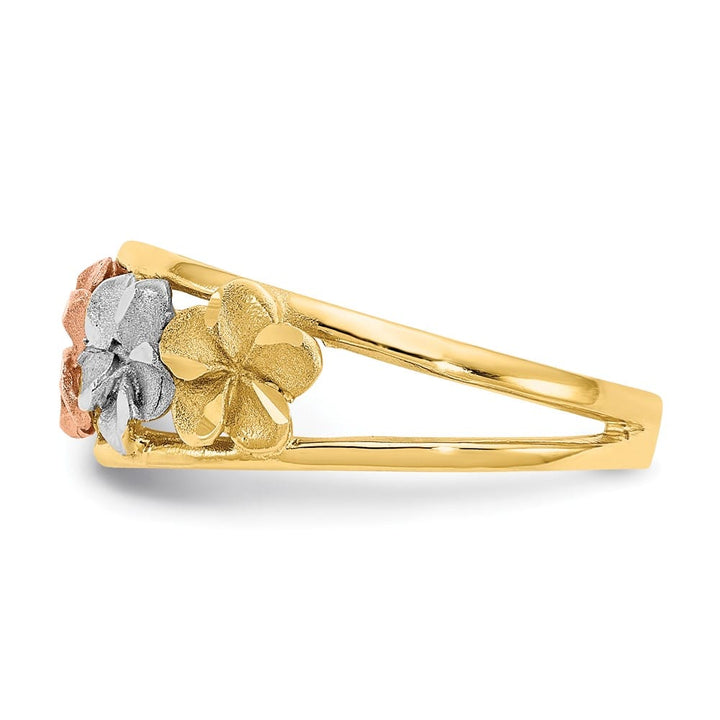 14k Two-Tone Gold Satin and Polished D.C. Plumeria Flowers Ring