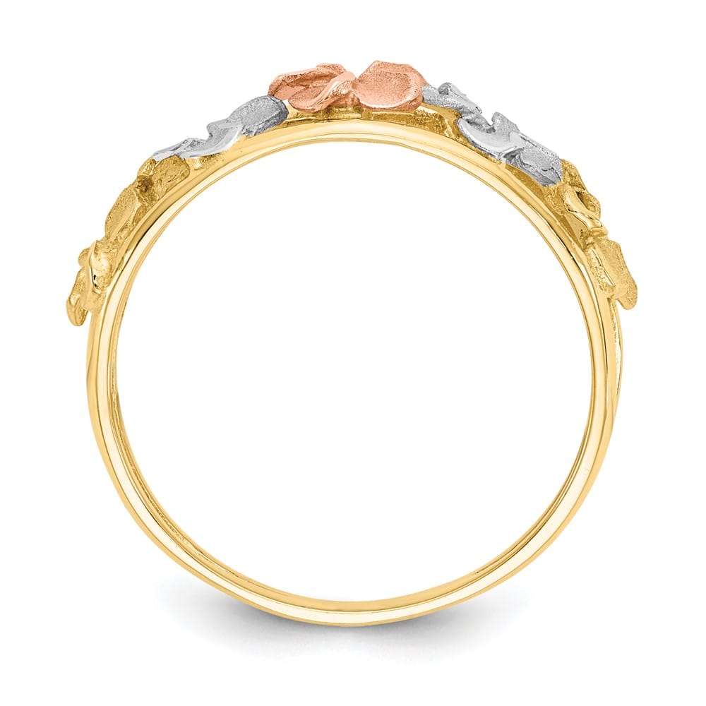 14k Two-Tone Gold Satin and Polished D.C. Plumeria Flowers Ring