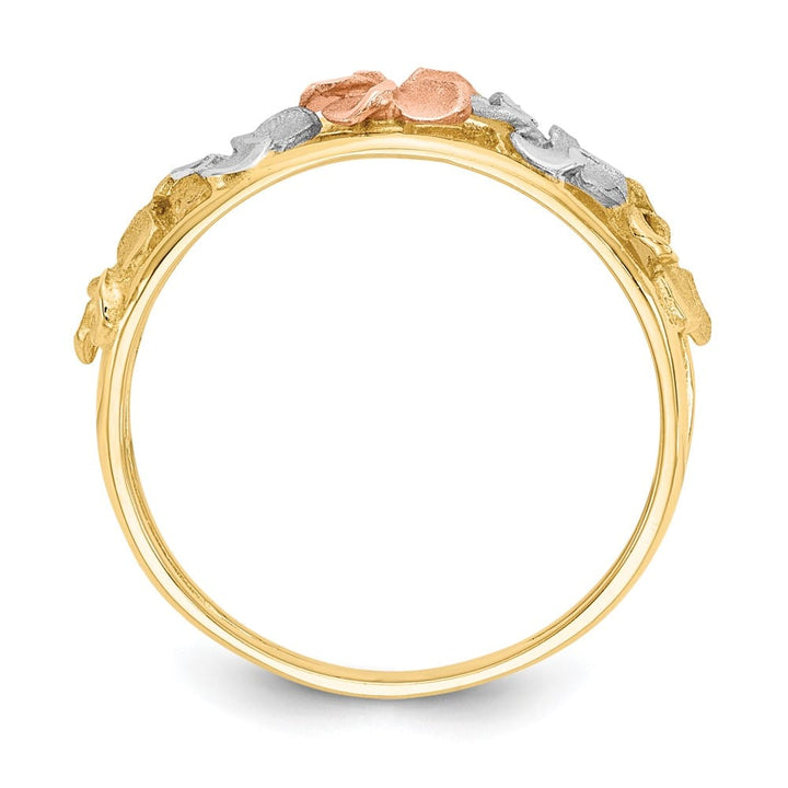 14k Two-Tone Gold Satin and Polished D.C. Plumeria Flowers Ring