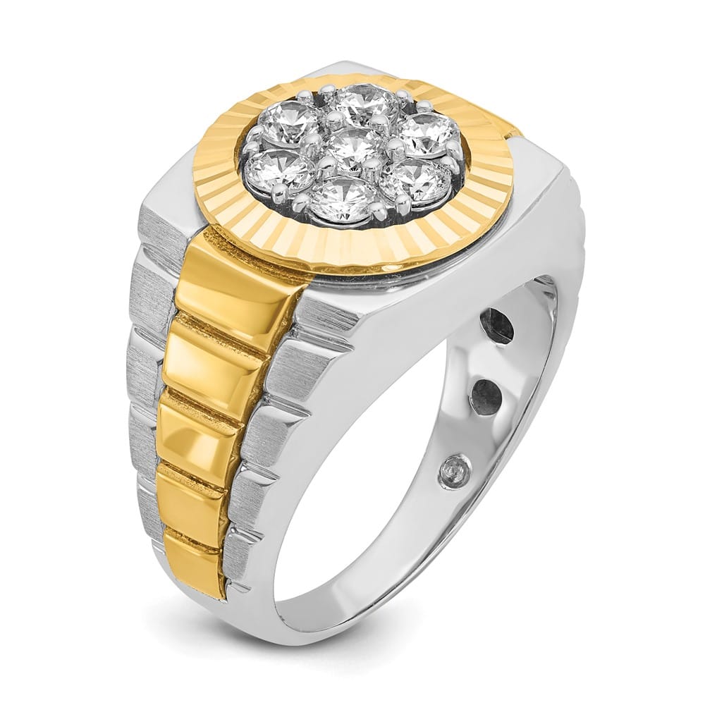 14k Two-Tone Gold Satin and Textured I1 Diamond Cluster Men's Ring