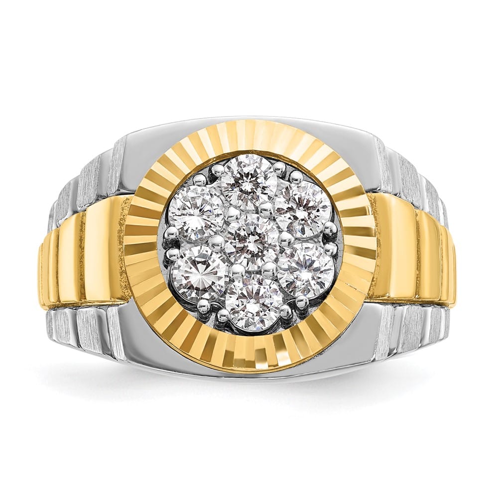 14k Two-Tone Gold Satin and Textured I1 Diamond Cluster Men's Ring