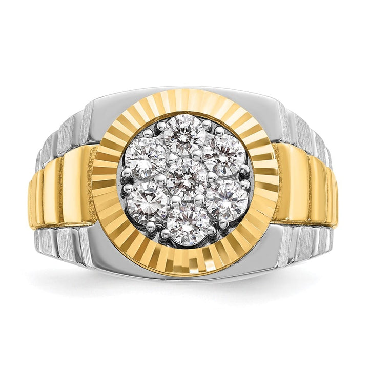 14k Two-Tone Gold Satin and Textured I1 Diamond Cluster Men's Ring