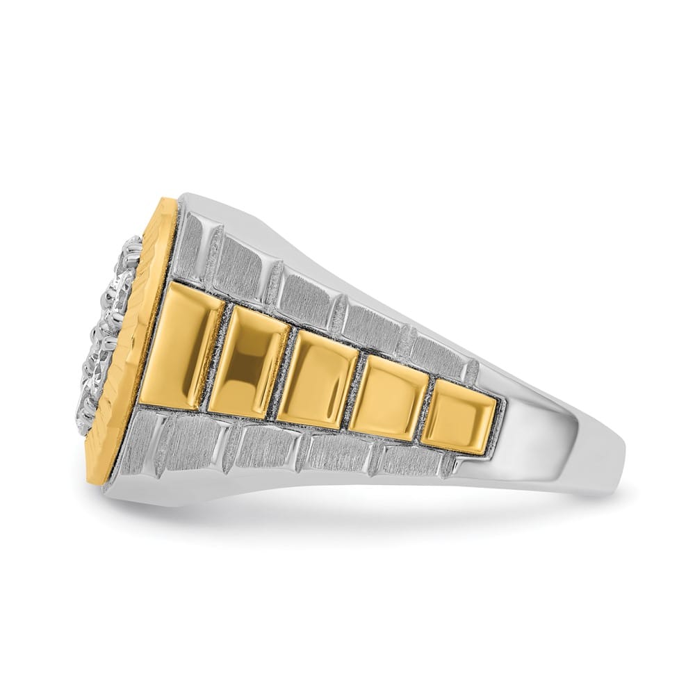 14k Two-Tone Gold Satin and Textured I1 Diamond Cluster Men's Ring