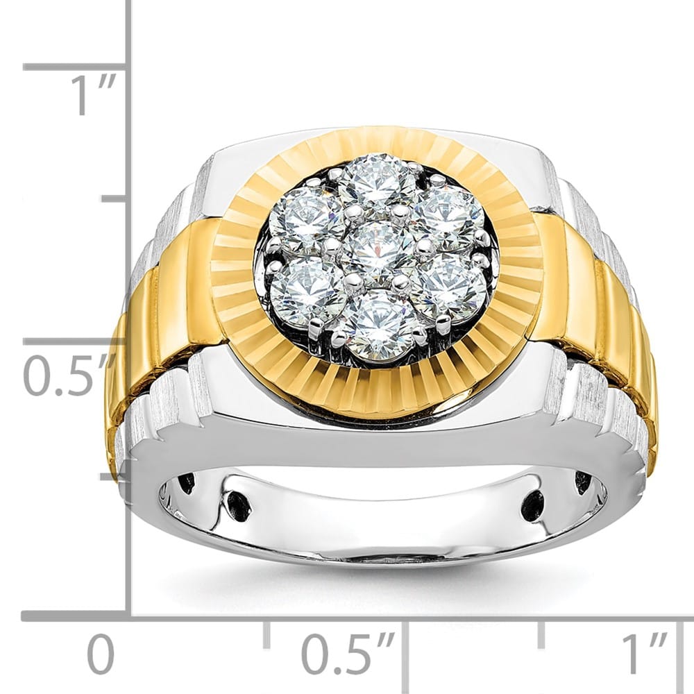 14k Two-Tone Gold Satin and Textured I1 Diamond Cluster Men's Ring