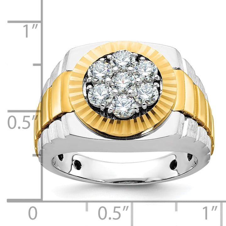 14k Two-Tone Gold Satin and Textured I1 Diamond Cluster Men's Ring