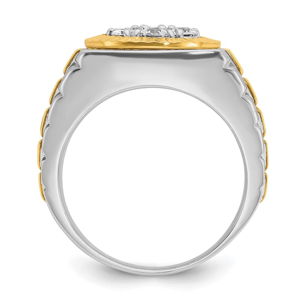14k Two-Tone Gold Satin and Textured I1 Diamond Cluster Men's Ring