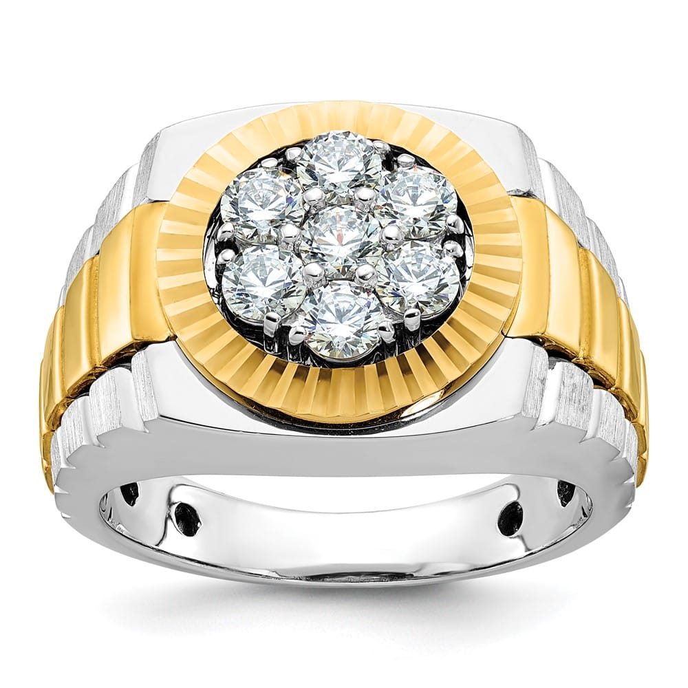 14k Two-Tone Gold Satin and Textured I1 Diamond Cluster Men's Ring