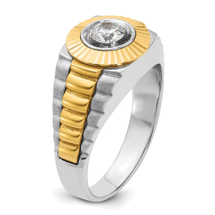 14k Two-Tone Gold Satin and Textured I1 Quality Diamond Men's Ring