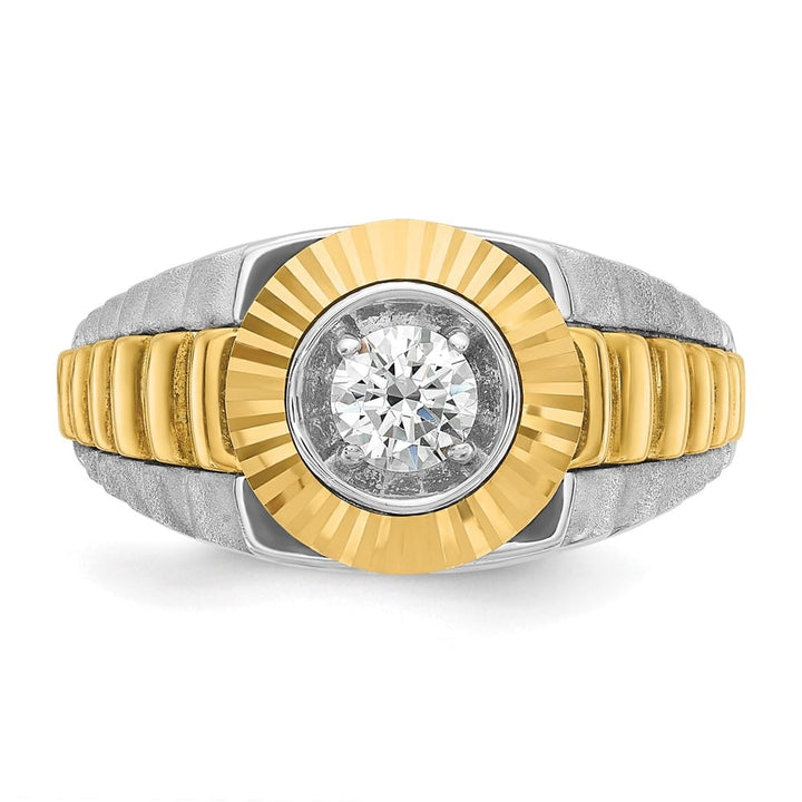 14k Two-Tone Gold Satin and Textured I1 Quality Diamond Men's Ring